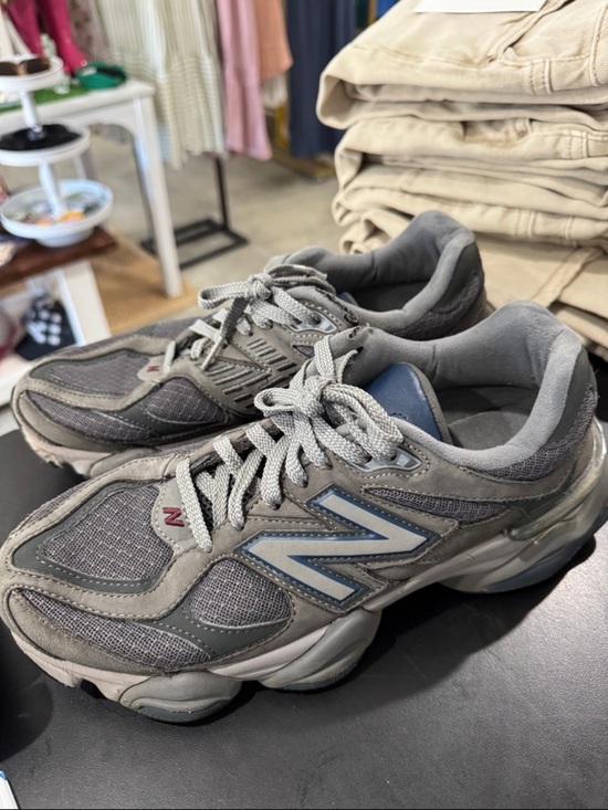 New Balance Shoes - New Balance Grey Mesh & Suede Sneakers with Blue Logo